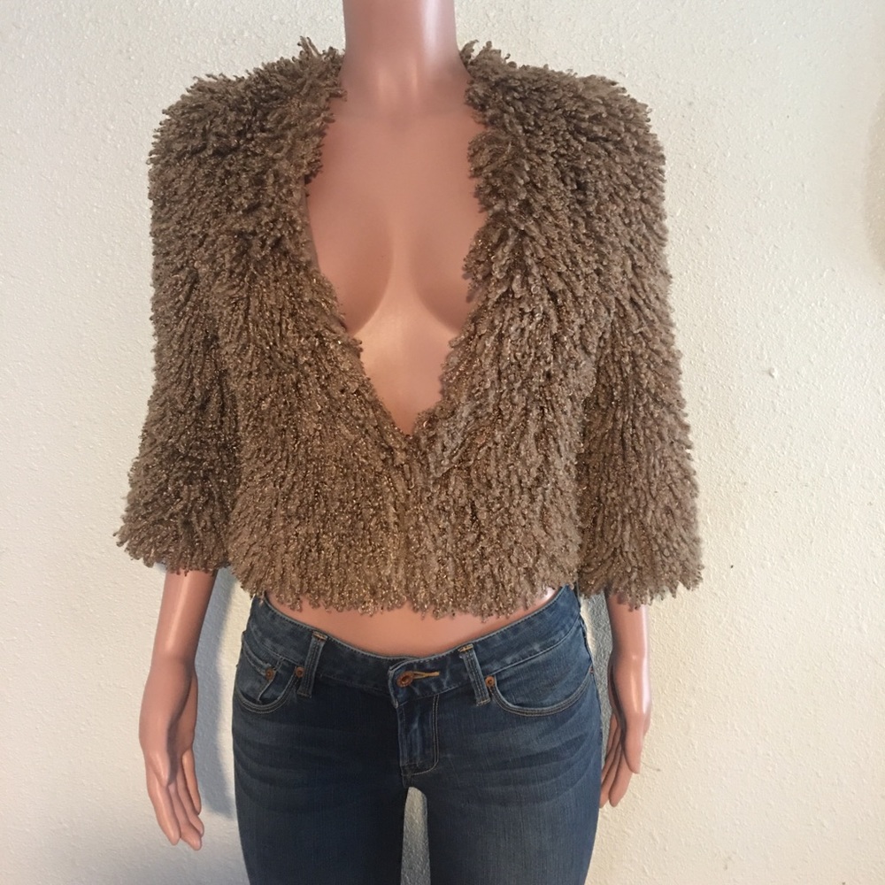 Plastic Island faux fur brown crop jacket